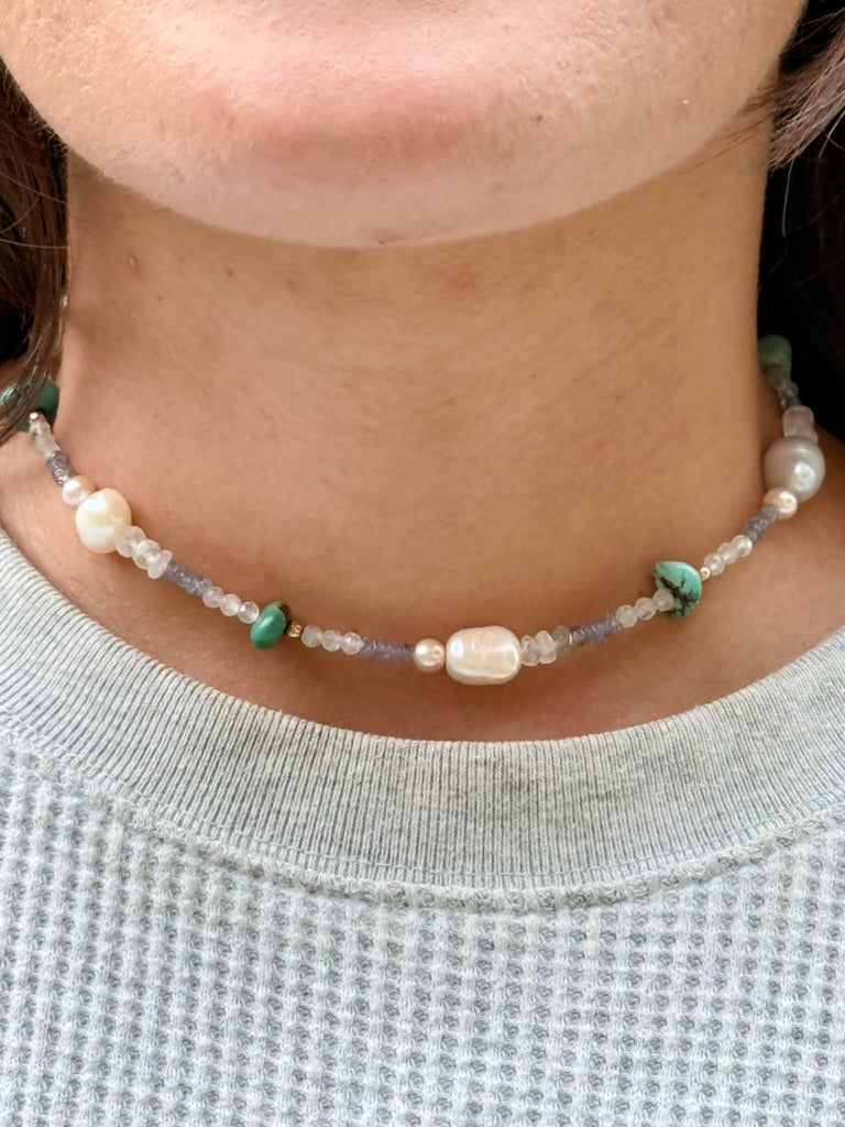 Multi gemstone choker necklace