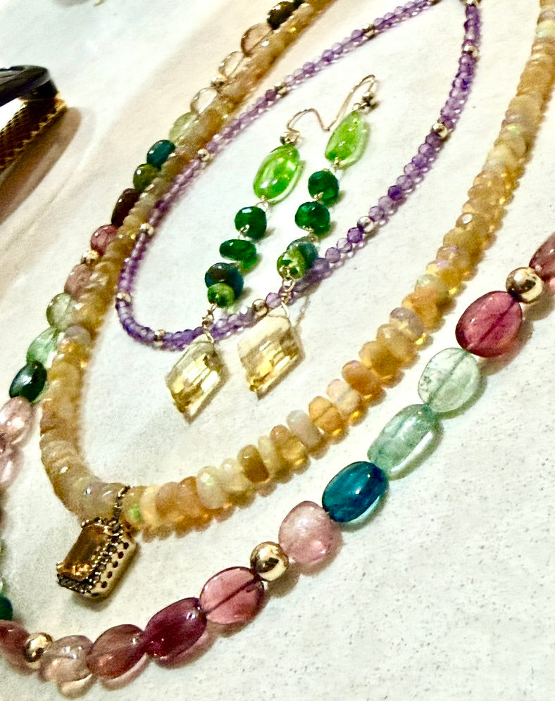 Peridot and citrine drop earrings