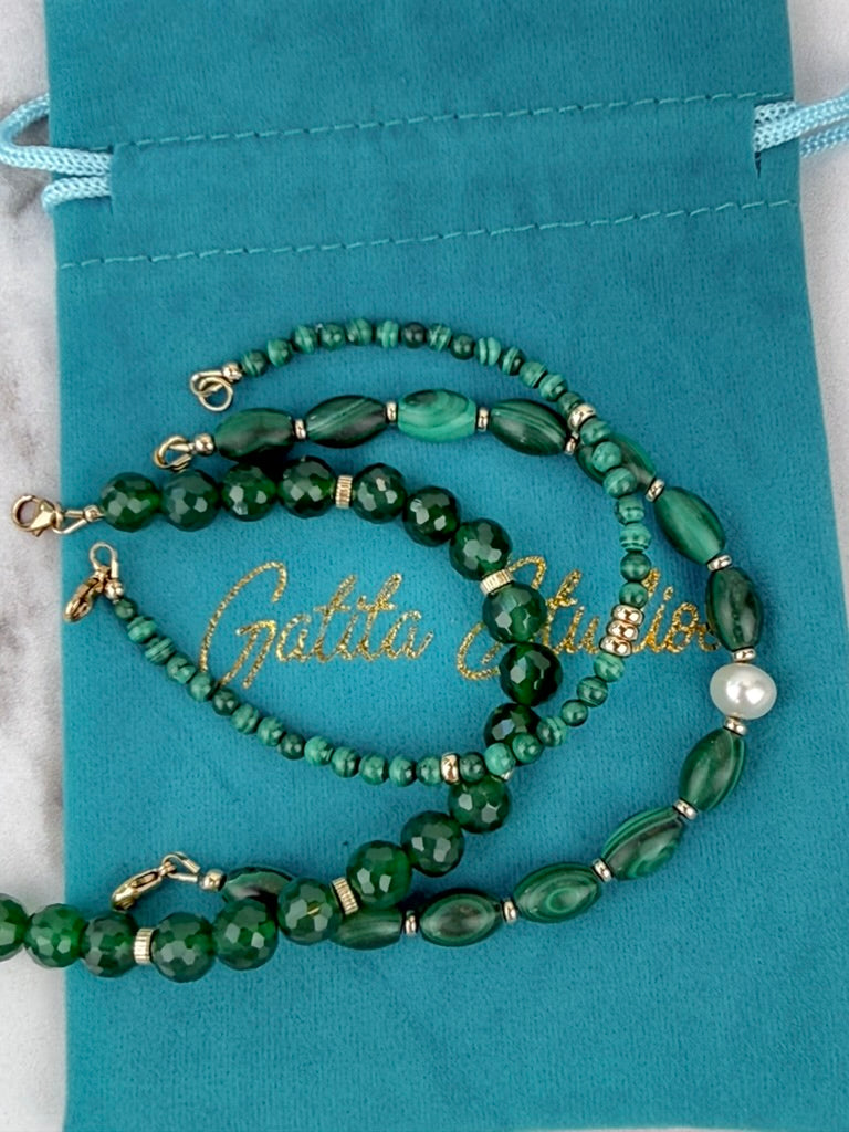 Malachite bracelet with gold-filled Rondelles