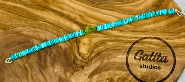 Turquoise and Peridot Heishi bracelet