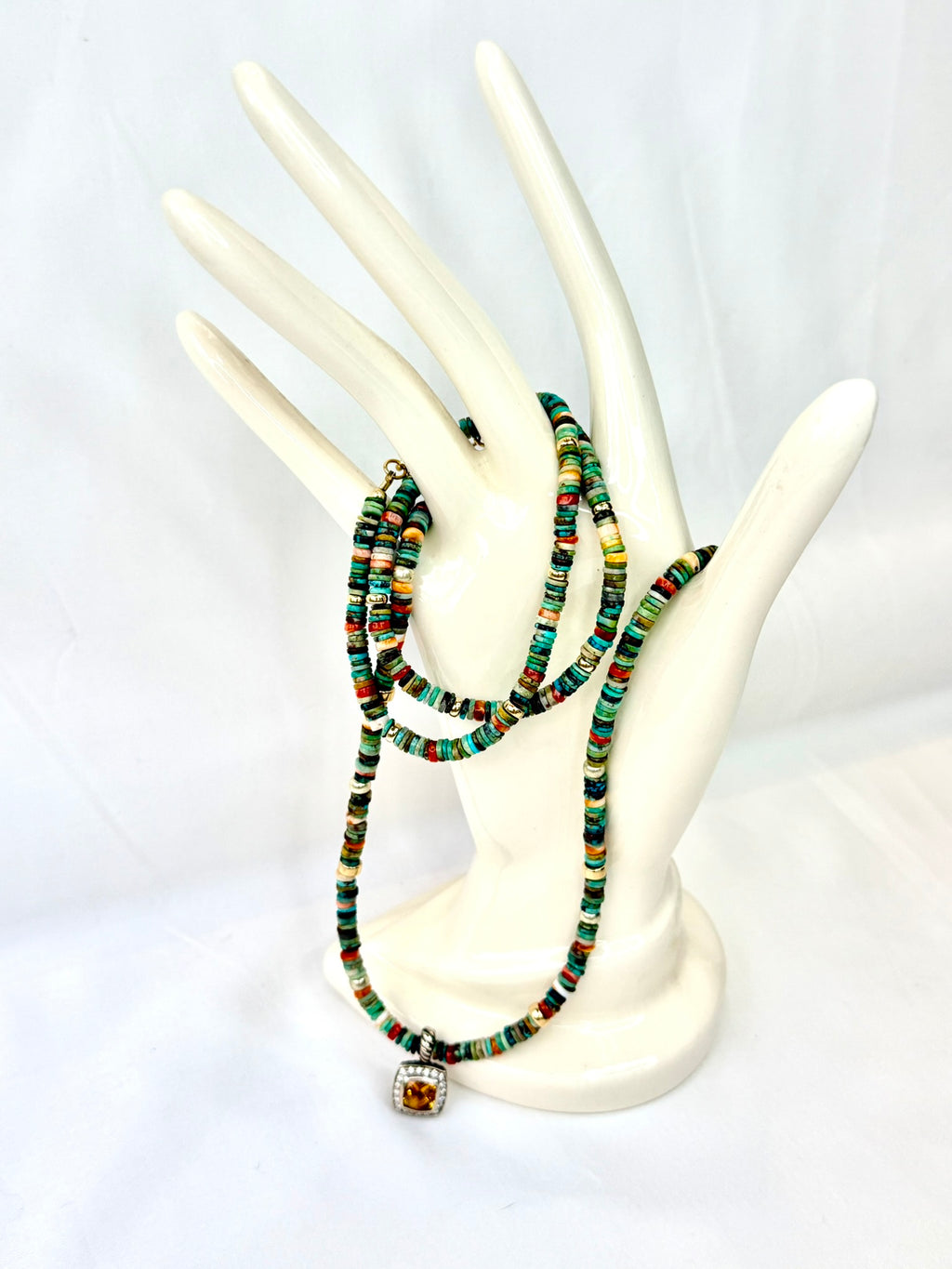 Turquoise and Spiny Oyster Necklace with Citrine Pendant