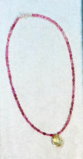 Pink Tourmaline necklace with Lemon Topaz Briolette pendant.