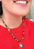 Labradorite pendant on multi gemstone necklace.