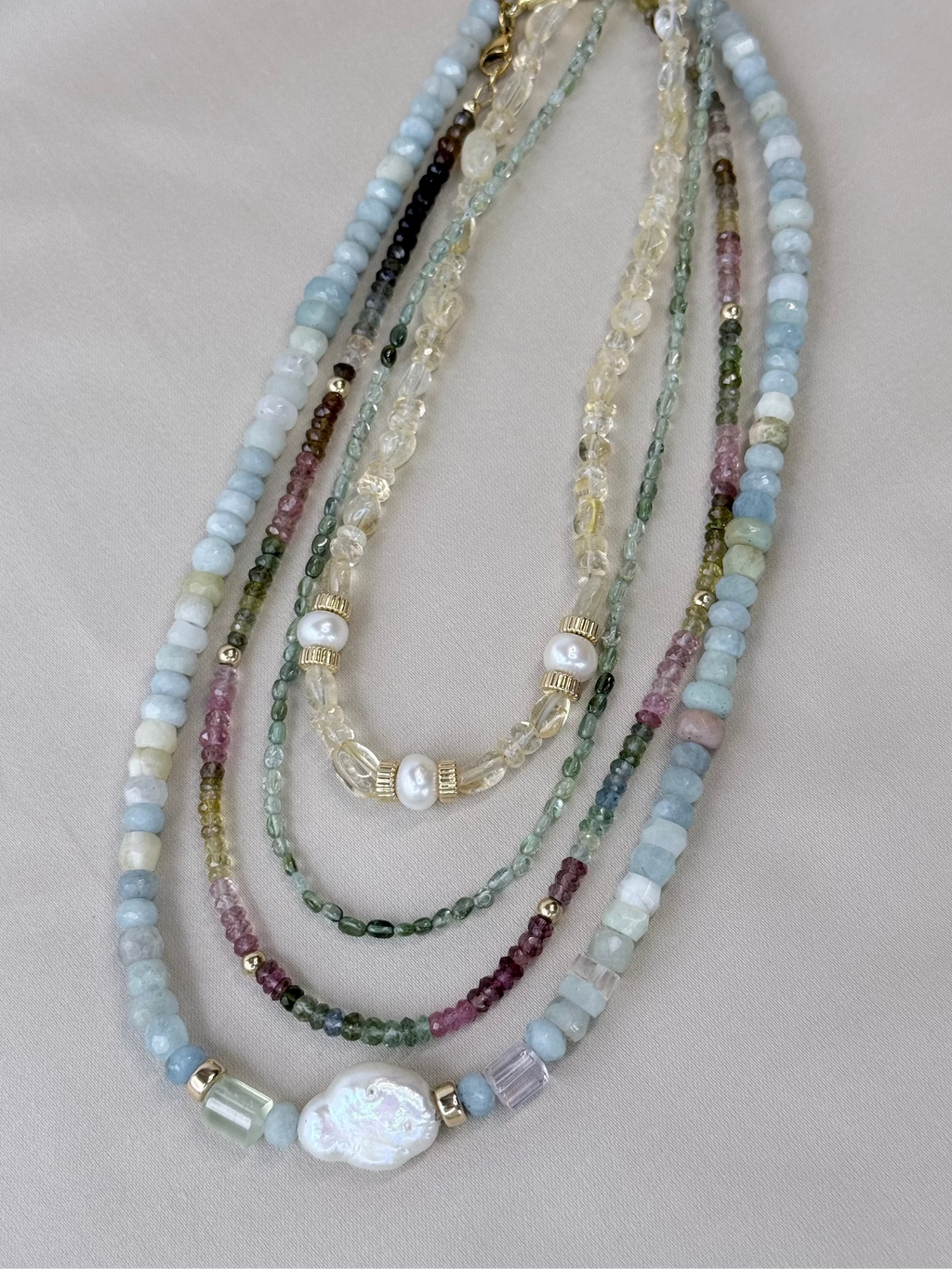 Opaque Aquamarine hand faceted necklace.