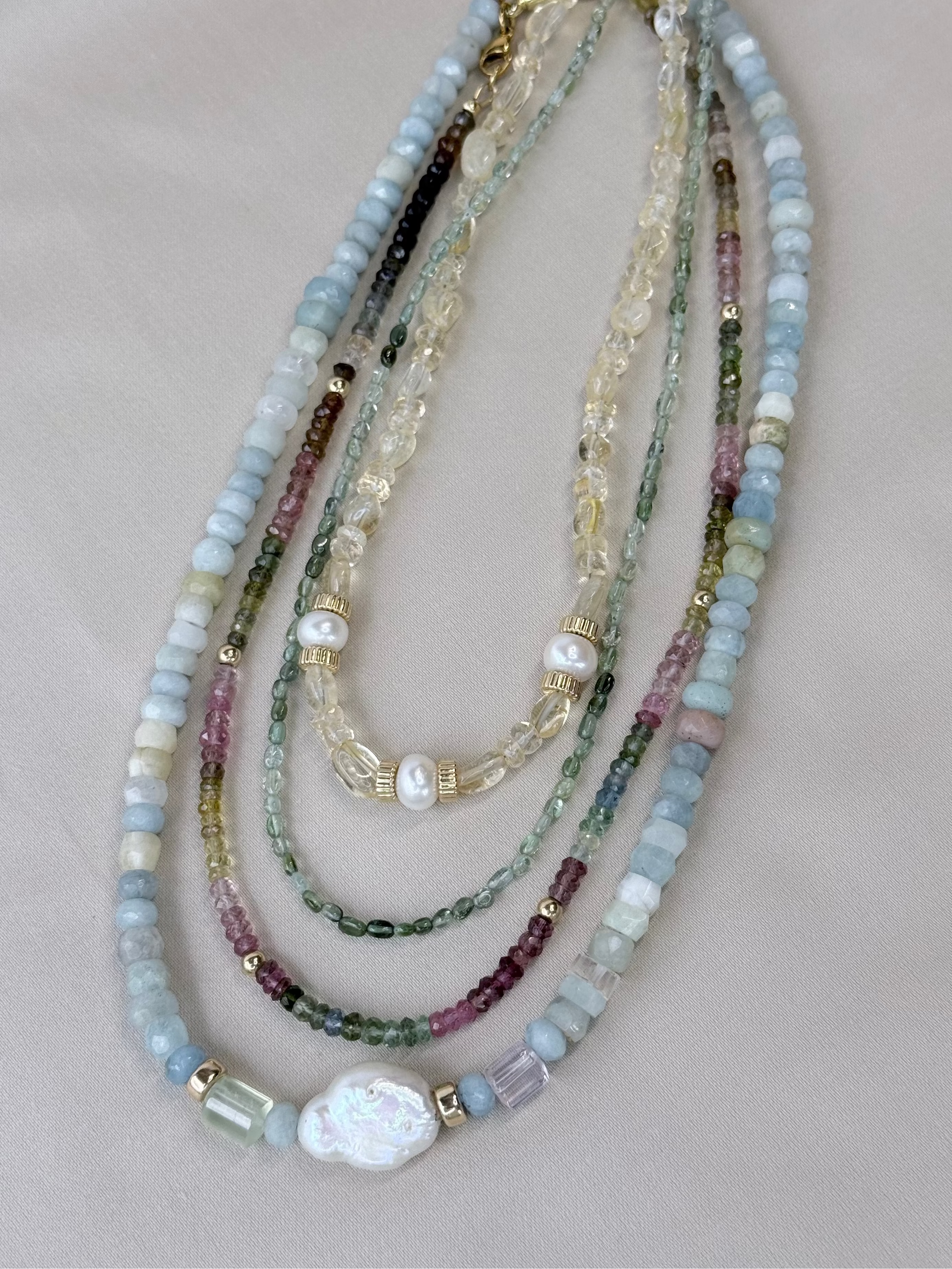 Opaque Aquamarine hand faceted necklace.