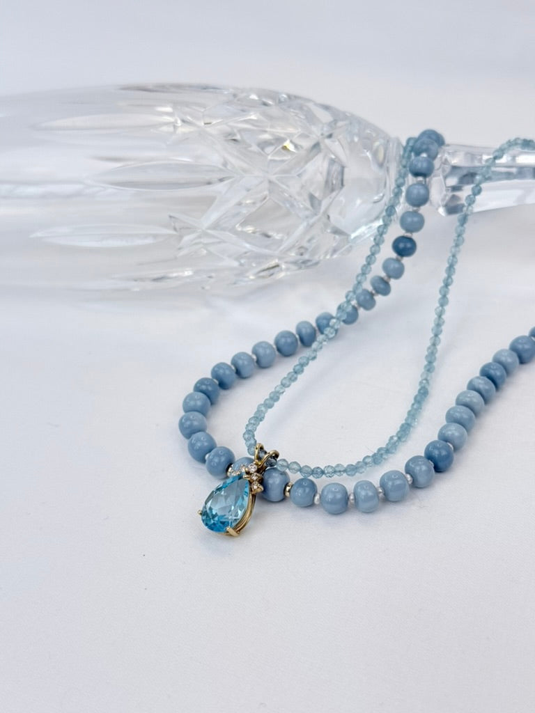 Blue Topaz with Aquamarine beaded Necklace