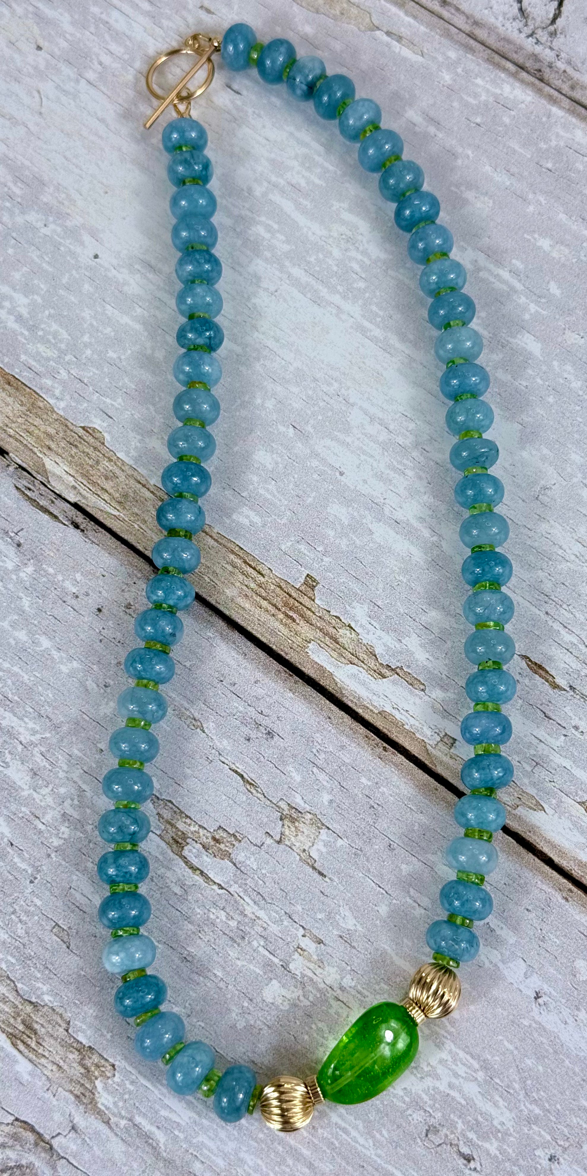 Blue Chalcedony and Peridot necklace