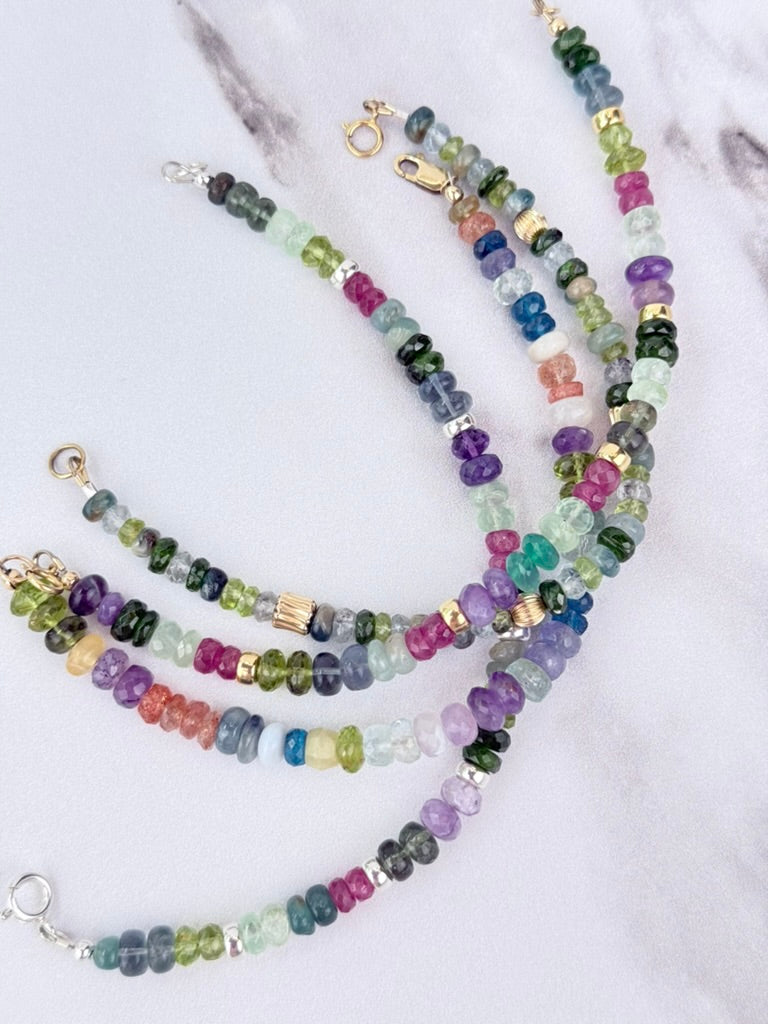 Multi gemstone bracelet with silver Rondelles