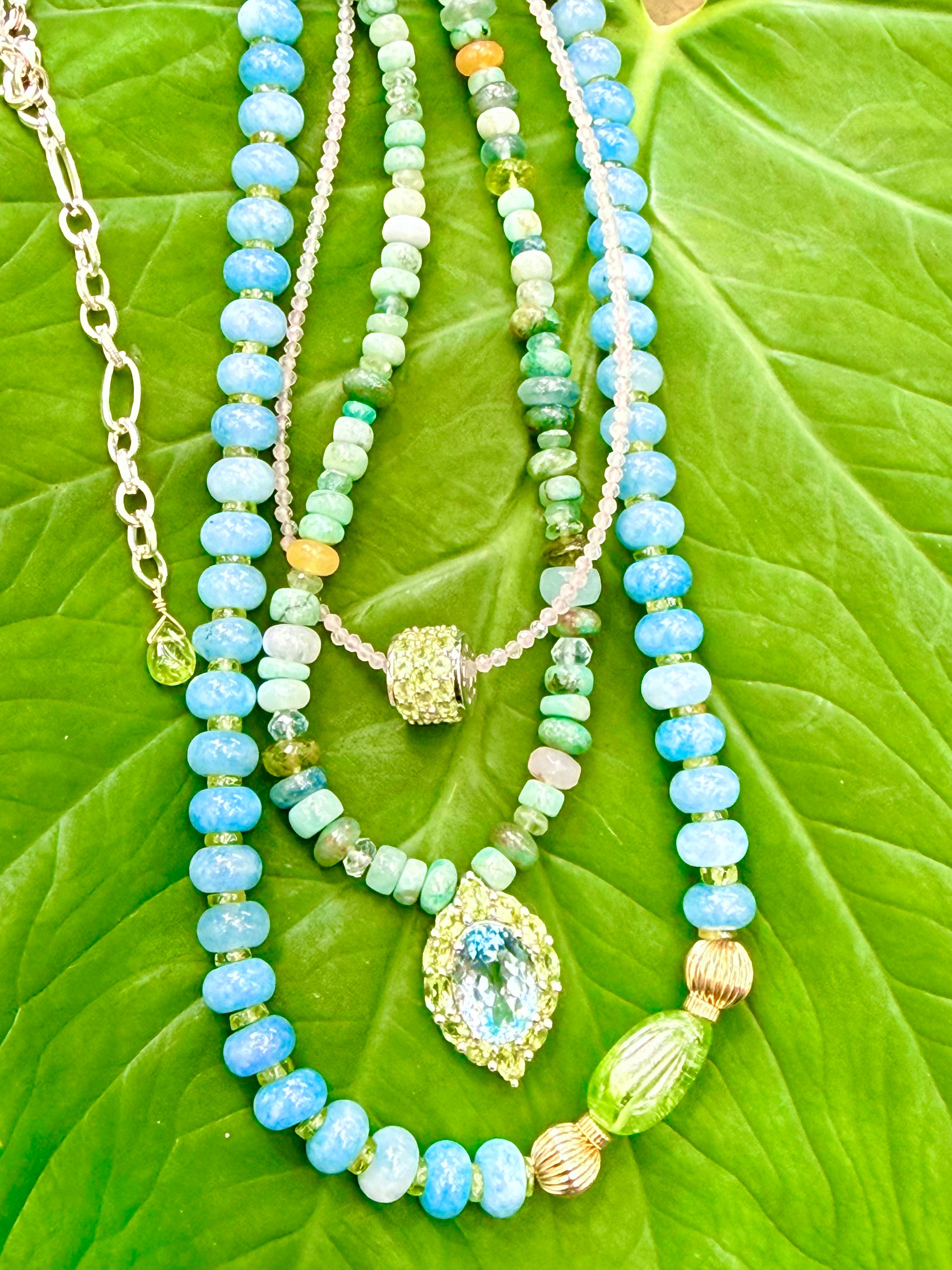 Blue Chalcedony and Peridot necklace