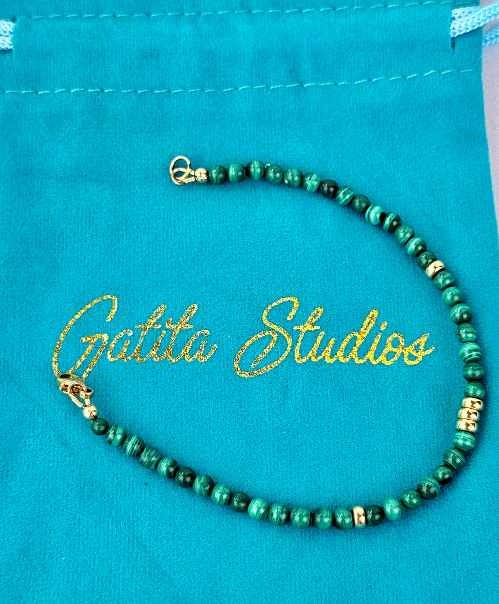 Malachite bracelet with gold-filled Rondelles