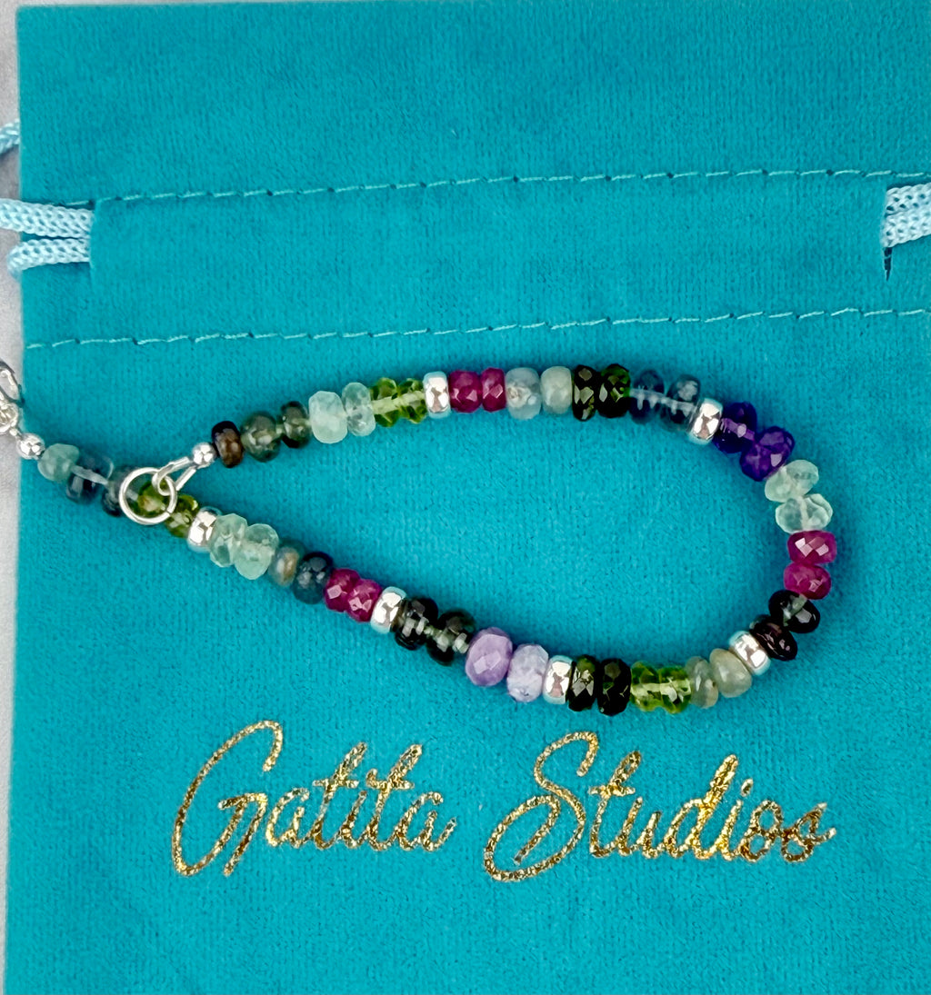 Multi gemstone bracelet with silver Rondelles