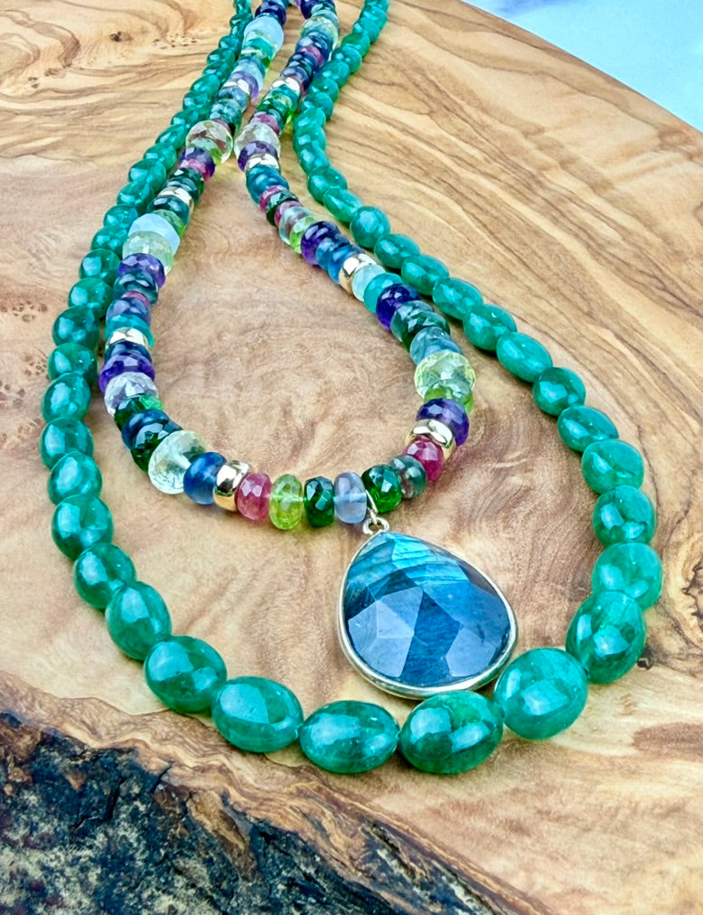 Multi-gemstone necklace with Labradorite pendant.
