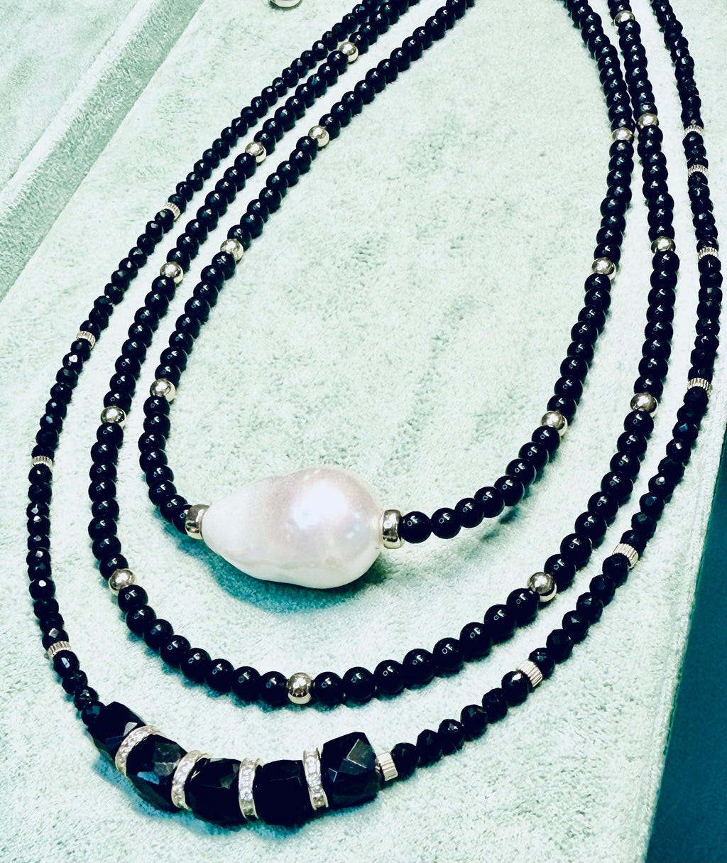 Black Tourmaline Necklace with CZ Gold Filled Accents