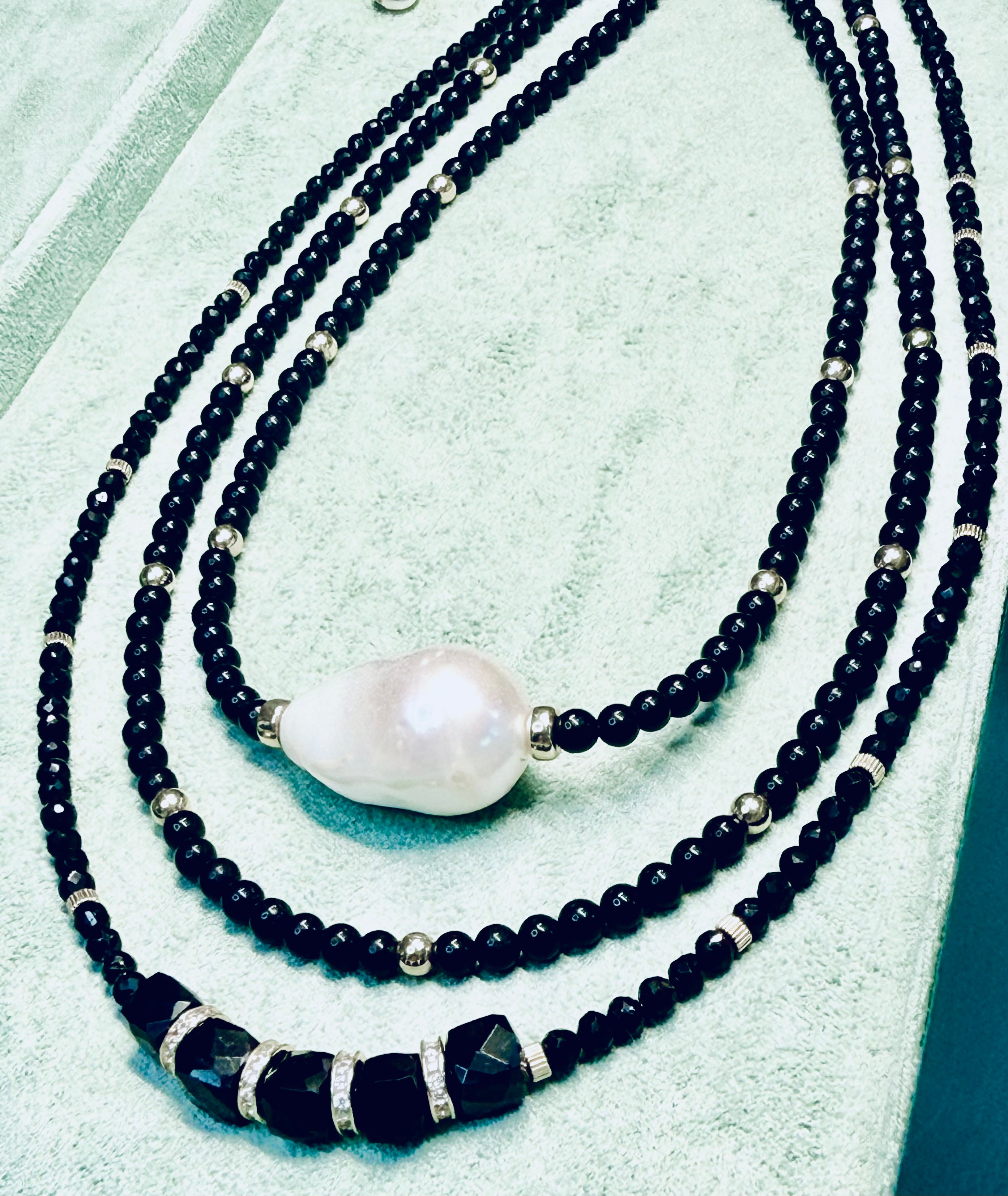 Black Tourmaline Necklace with CZ Gold Filled Accents