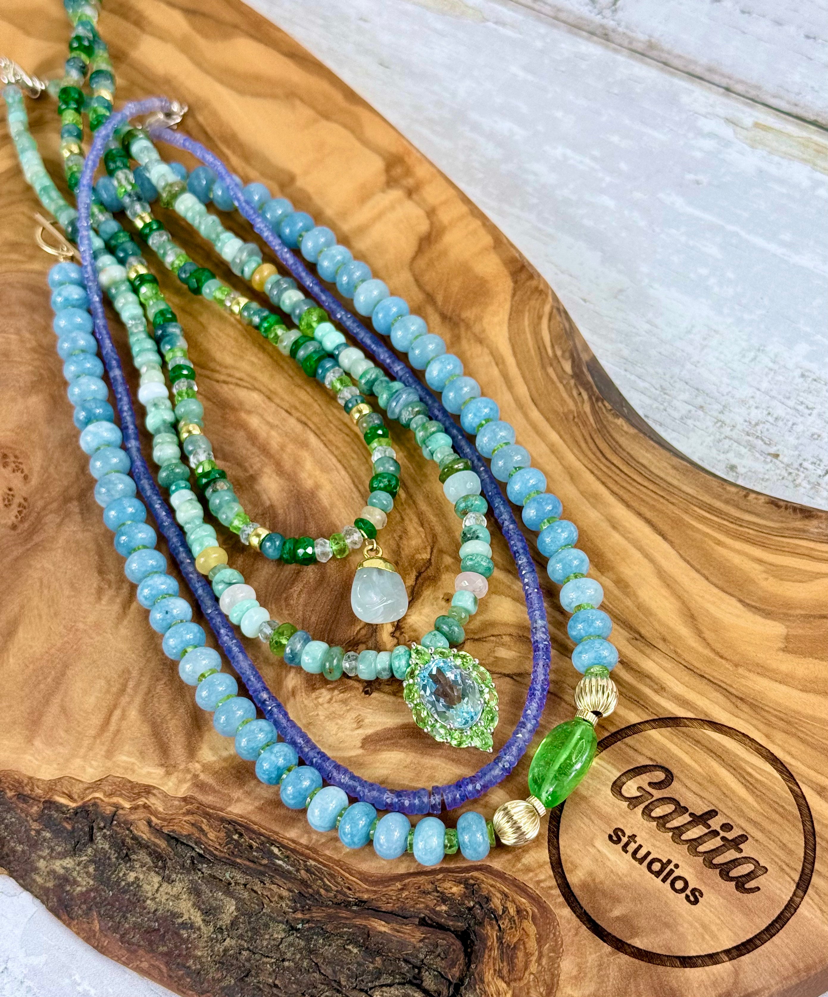 Blue Chalcedony and Peridot necklace