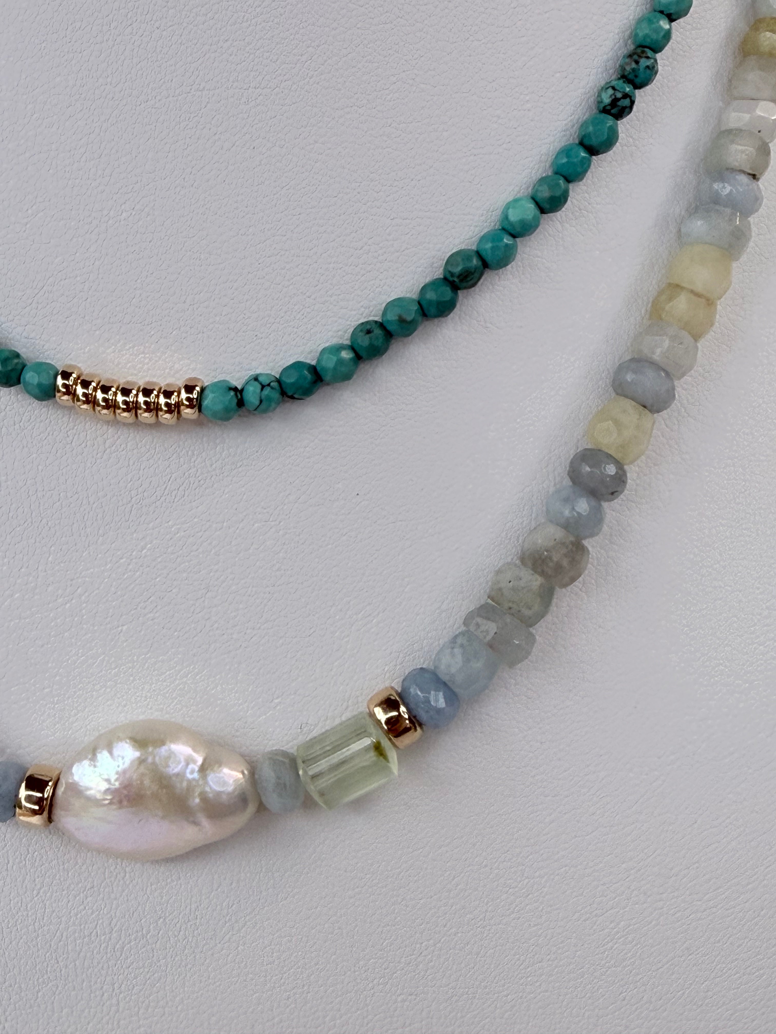 Opaque Aquamarine hand faceted necklace.