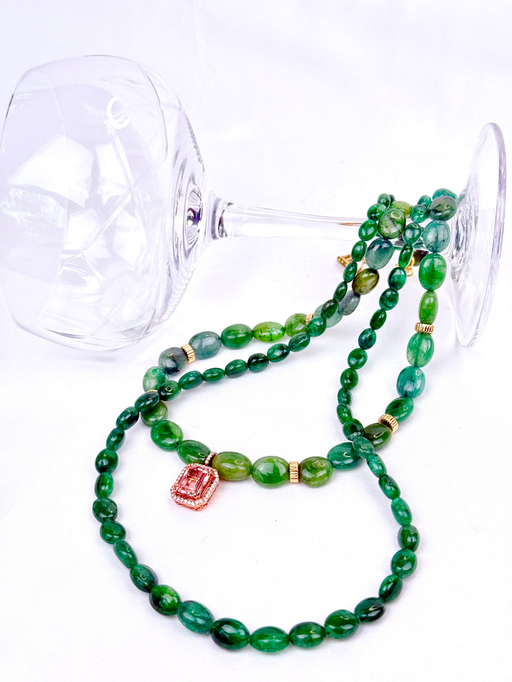 Emerald Necklace with Morganite Pendant