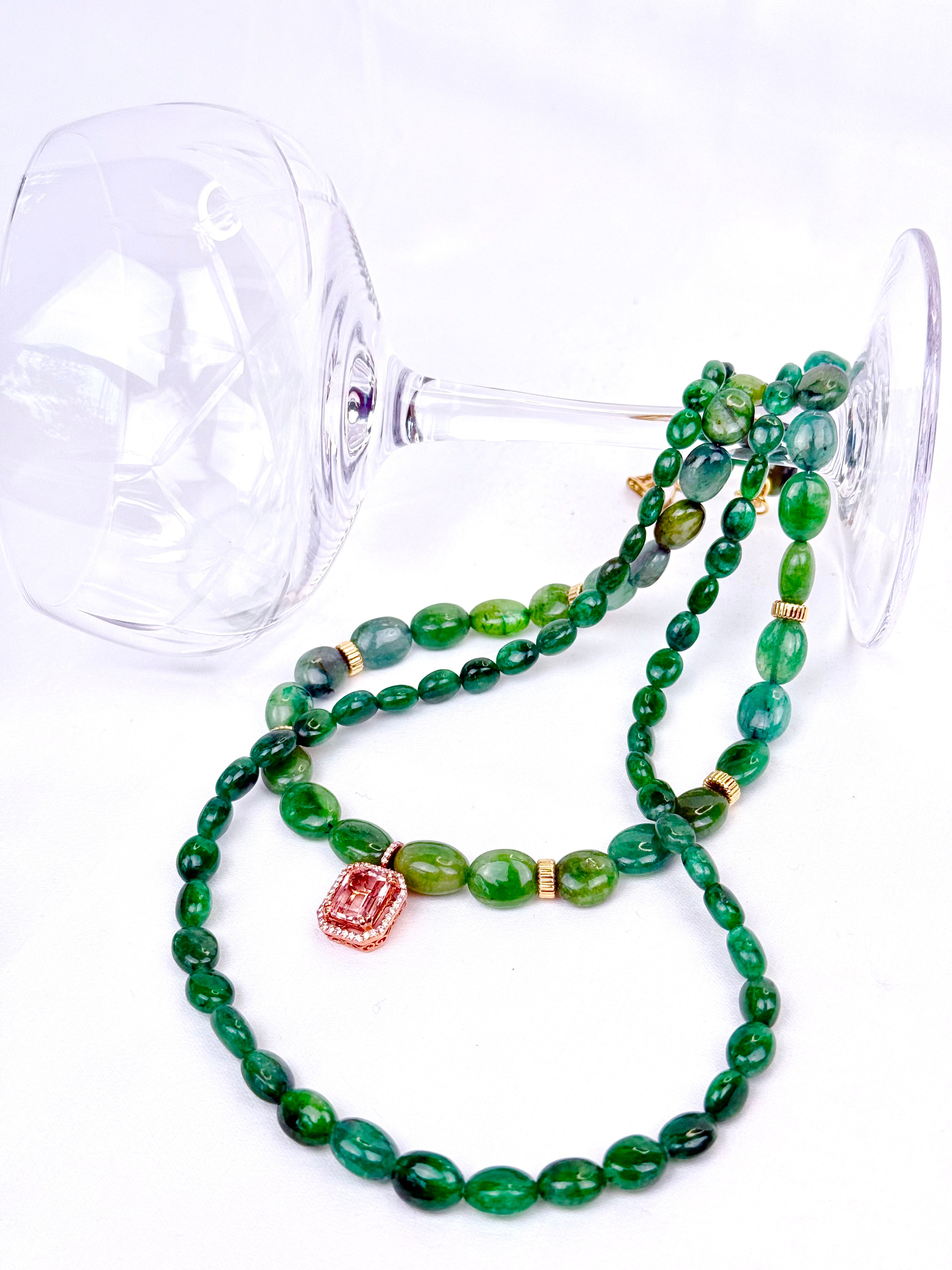 Emerald Necklace with Morganite Pendant