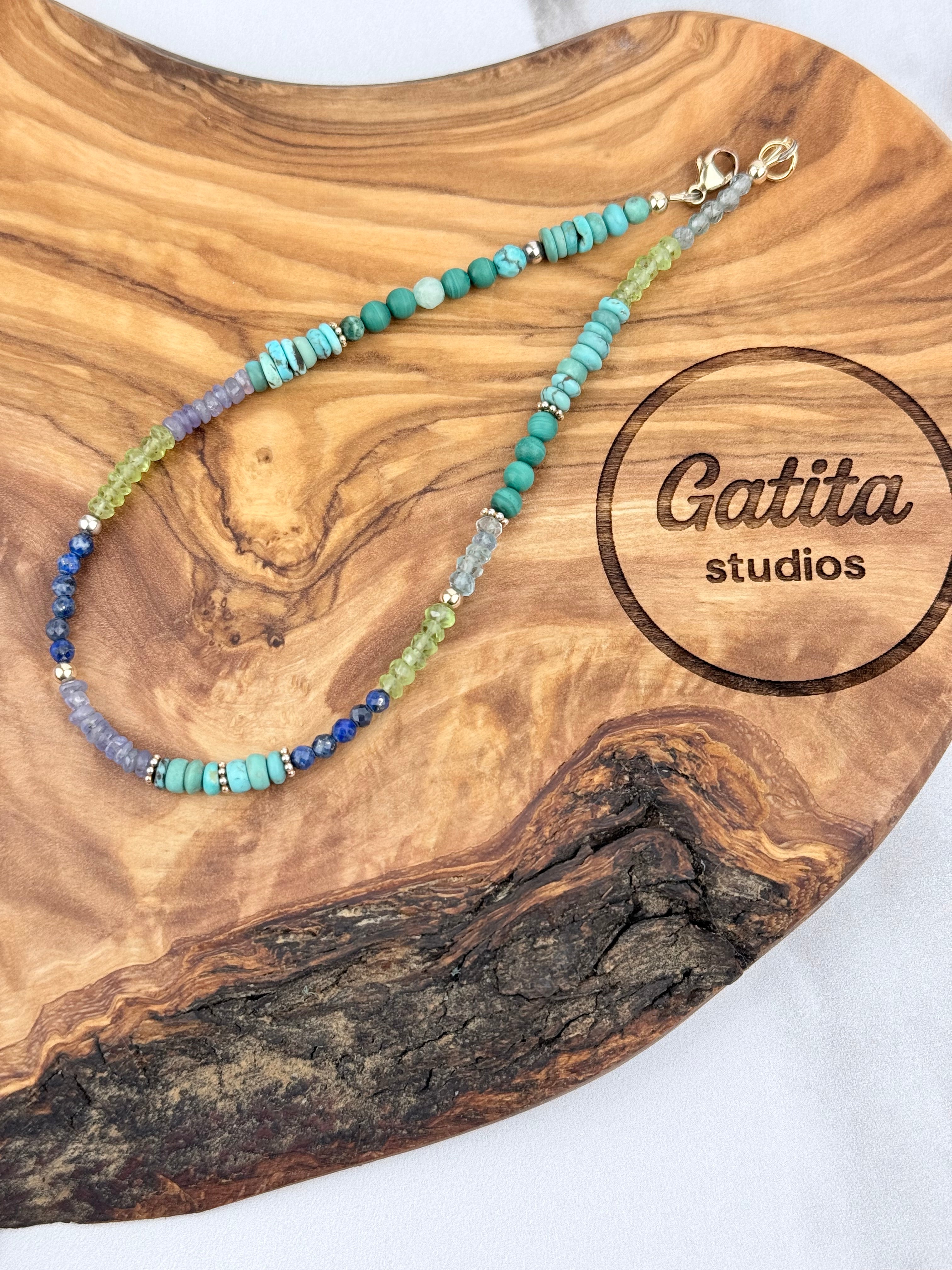 Turquoise and multi gemstone Anklet