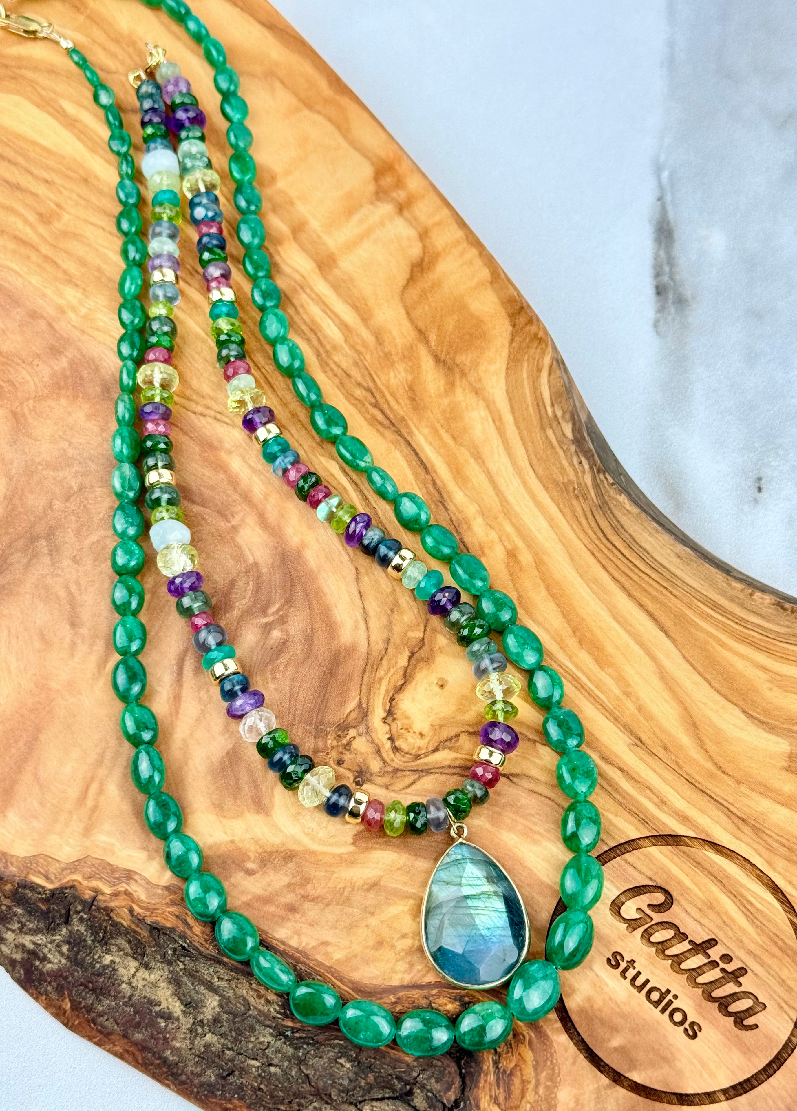 Emerald beaded gemstone necklace
