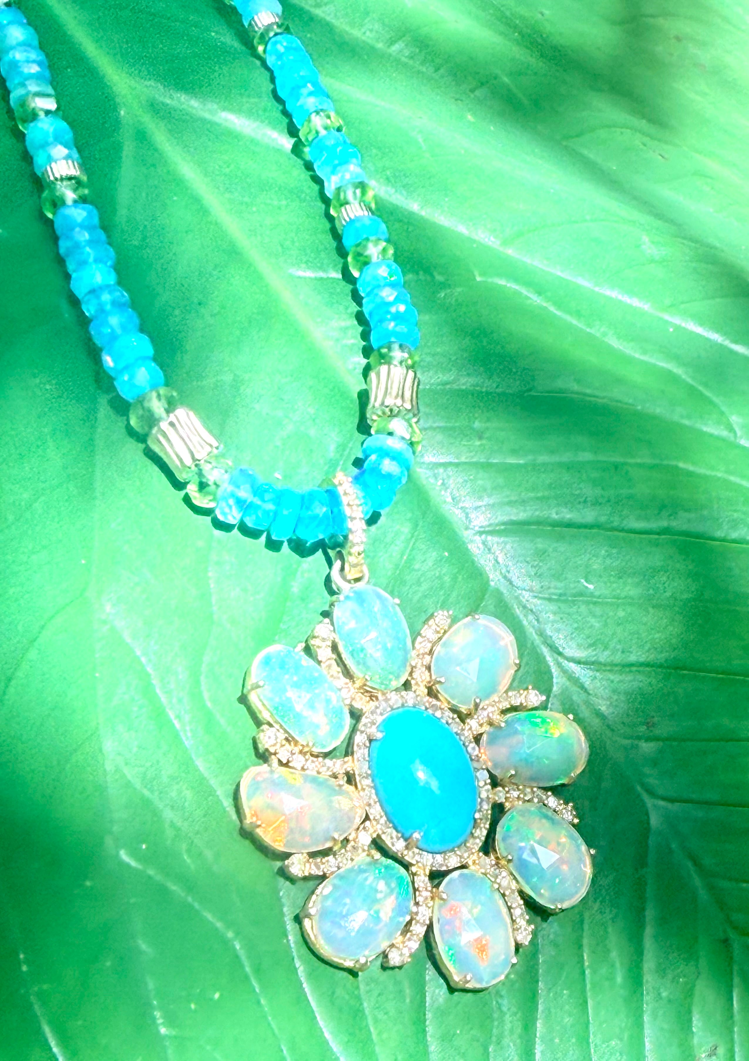 Blue Opal and Peridot necklace with Statement Pendant