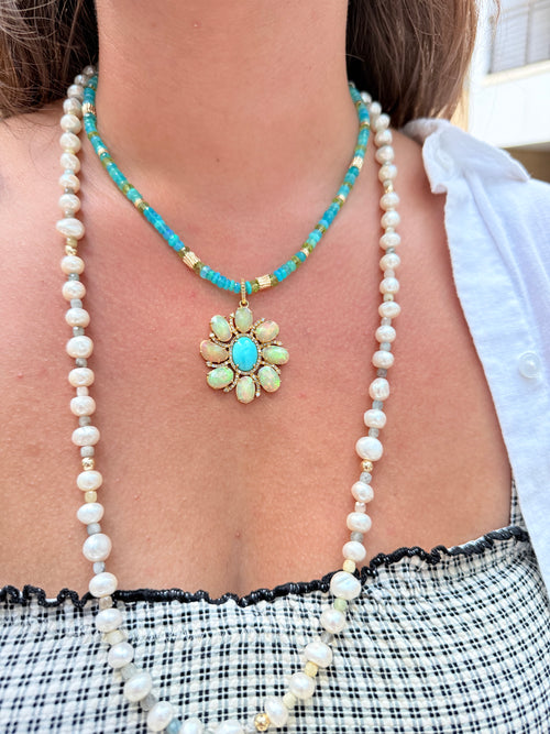 Blue Opal and Peridot necklace with Statement Pendant