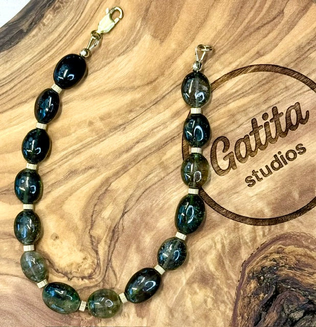 Green Tourmaline Bracelet with GF Rondelles