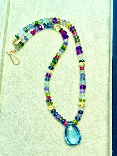Jewel Tone Multi Gemstone Necklace with Pendant