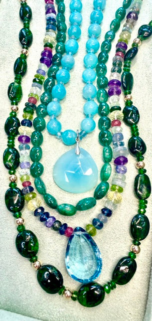 Jewel Tone Multi Gemstone Necklace with Pendant