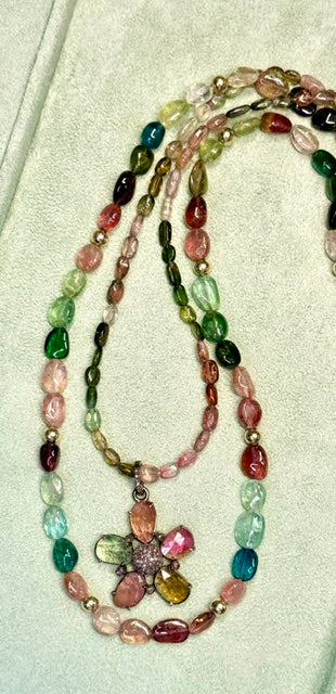 Tourmaline Necklace with Flower Pendant