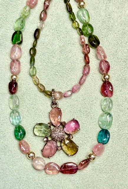 Tourmaline Necklace with Flower Pendant
