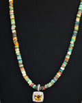 Turquoise and Spiny Oyster Necklace with Citrine Pendant