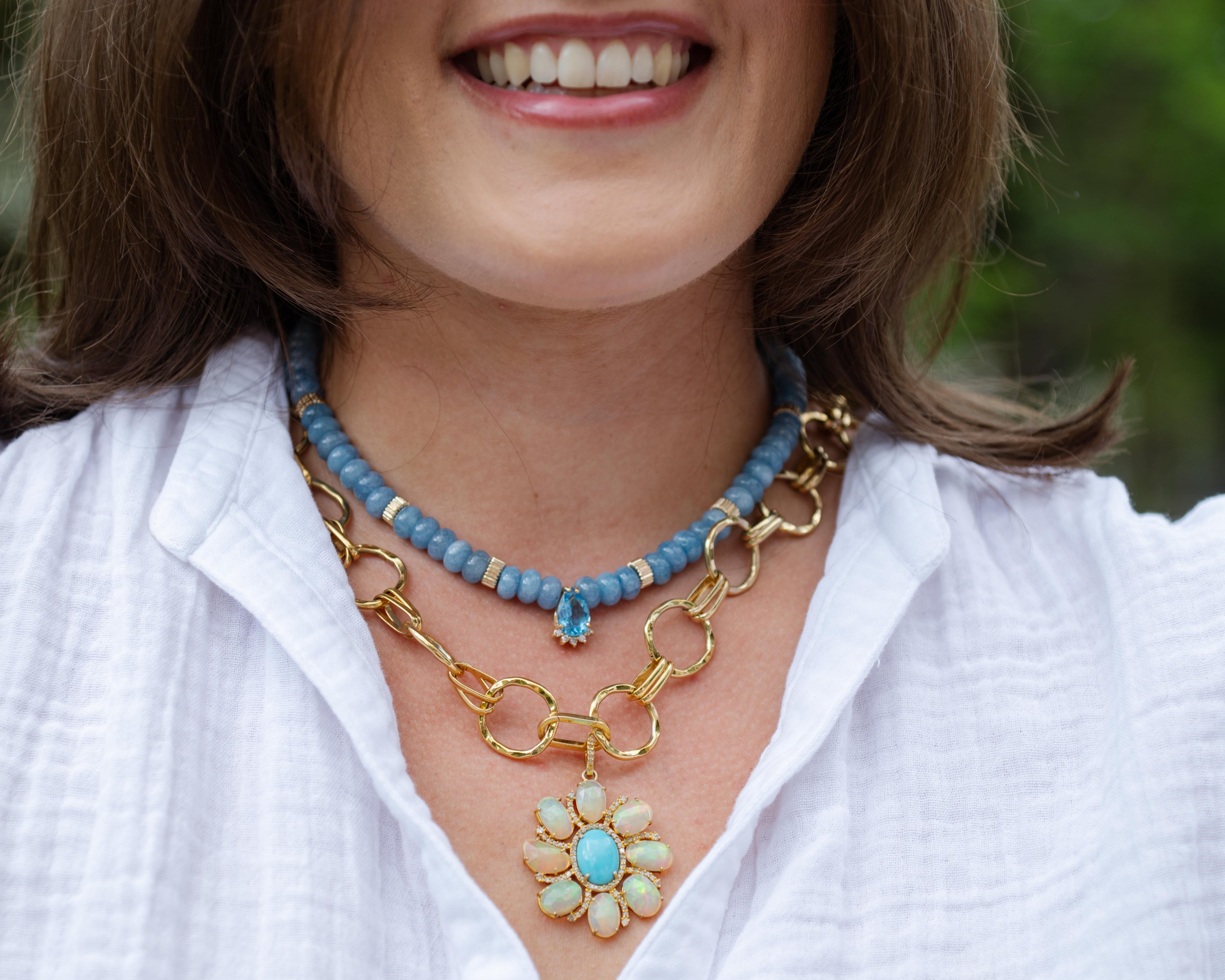 Chalcedony Necklace with Topaz Pendant
