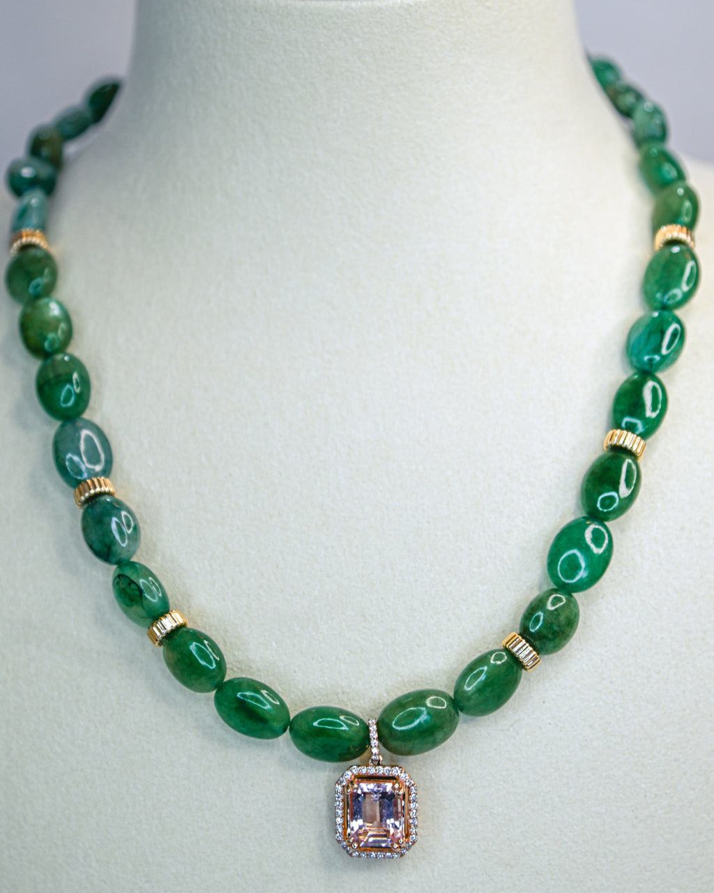 Emerald Necklace with Morganite Pendant