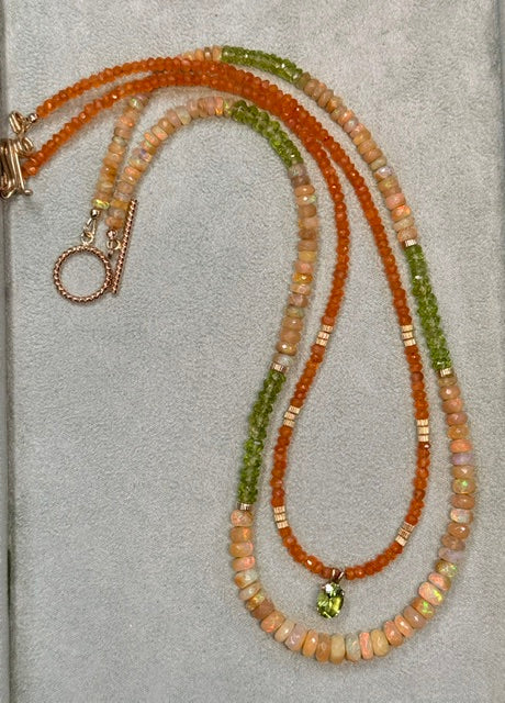Tangerine Opal Necklace with Peridot Pendant