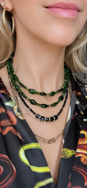 Black Tourmaline Necklace with CZ Gold Filled Accents