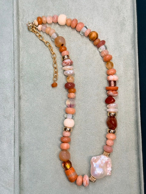 Sunset statement necklace with Baroque Pearl