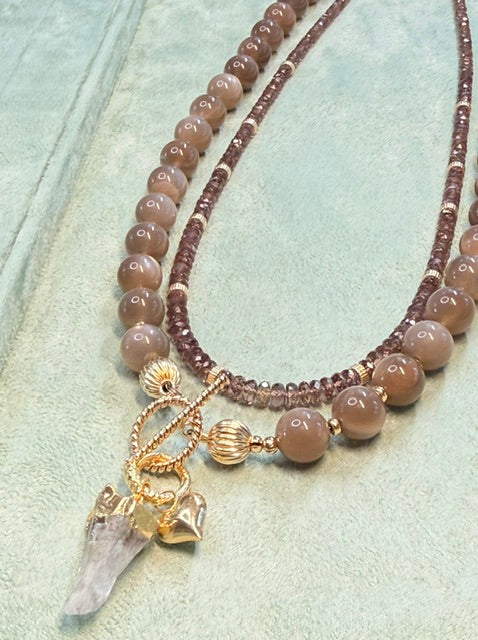 Moonstone Necklace with Gold Filled Carabiner Toggle Pendant