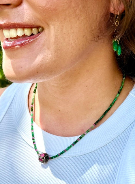 Brazilian Emerald Necklace with Ruby Barrel Pendant