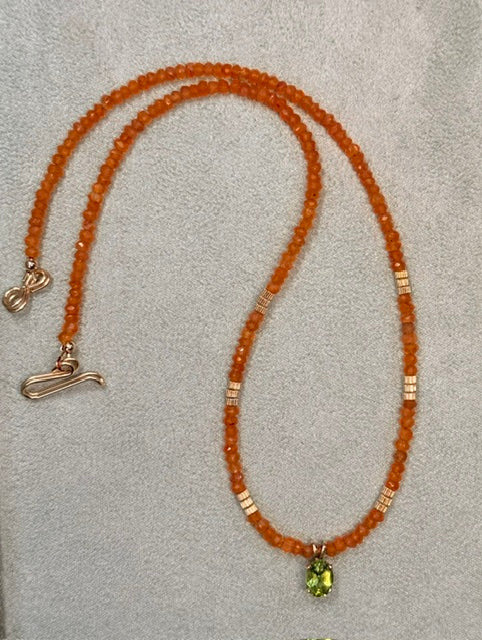 Tangerine Opal Necklace with Peridot Pendant