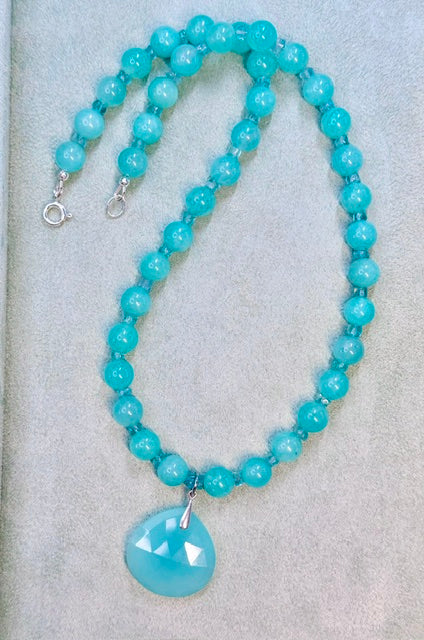 Amazonite and Blue Topaz Necklace with Pendant