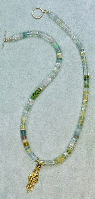 Multi Beryl Necklace with 22k Gold Turkish Pendant