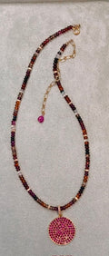 Multi gemstone necklace with Ruby Pendant